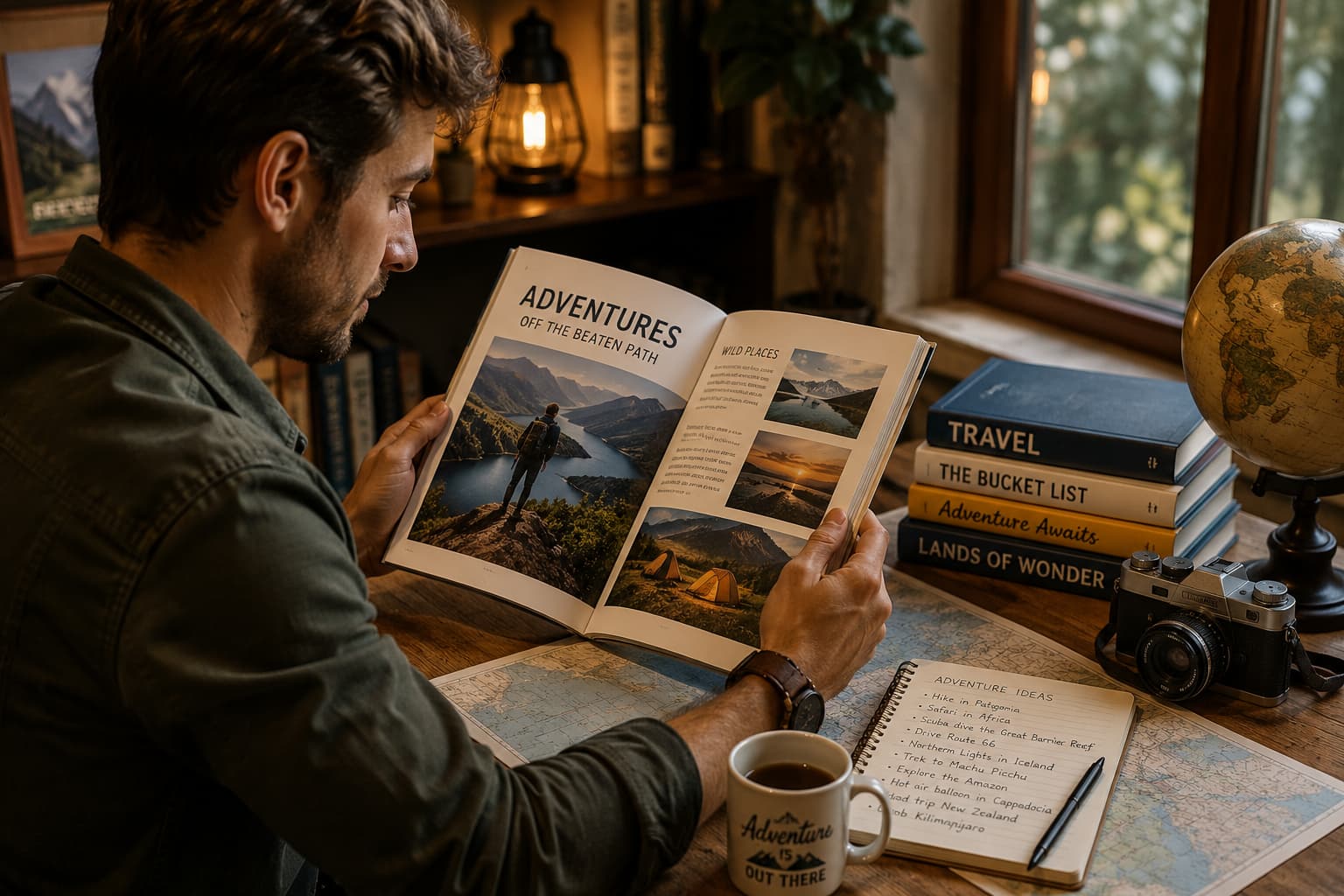 Traveler reading about adventures