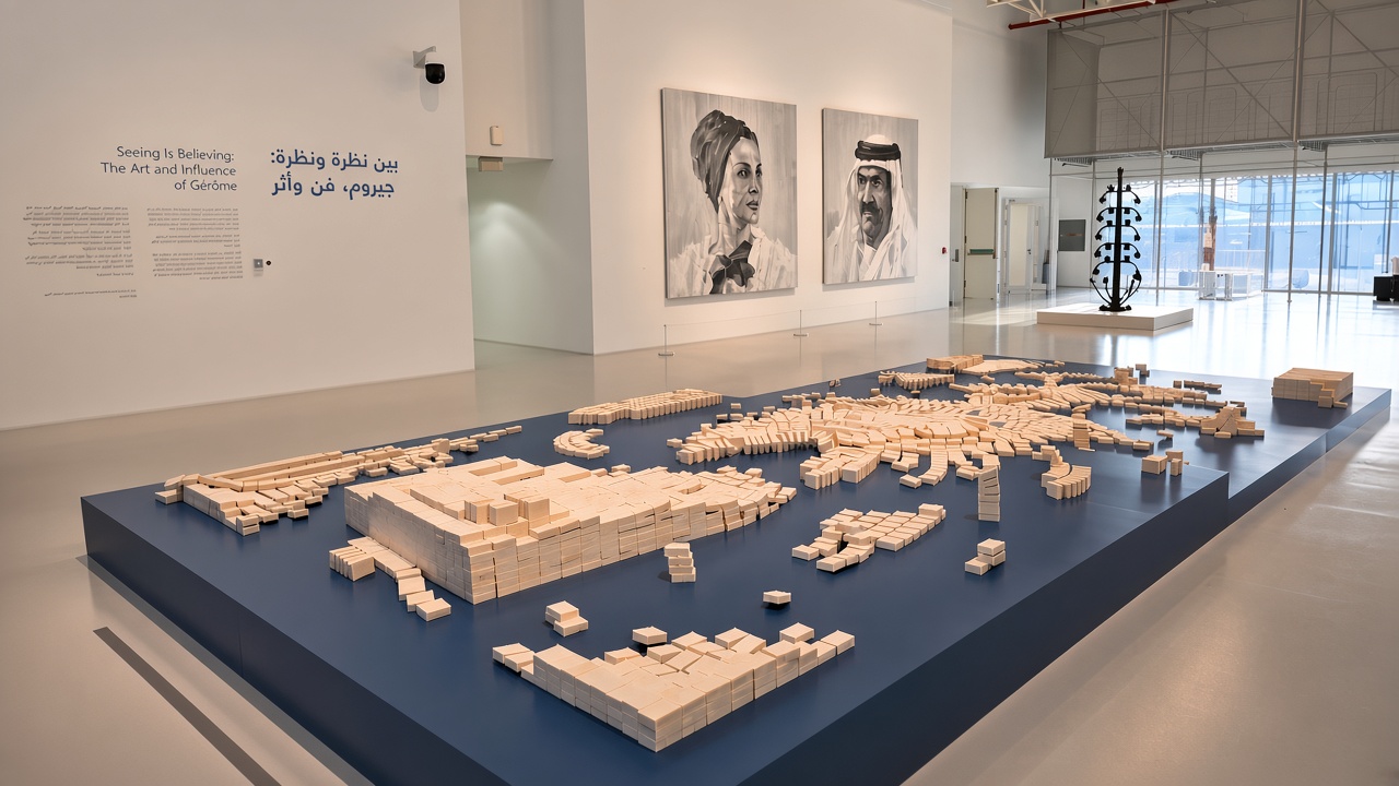 Gallery interior showing artwork and portraits inside Mathaf