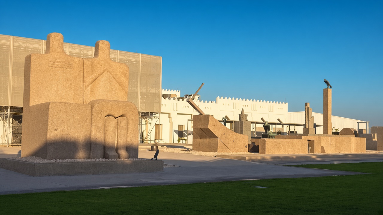 Stone sculptures in the garden outside Mathaf Arab Museum