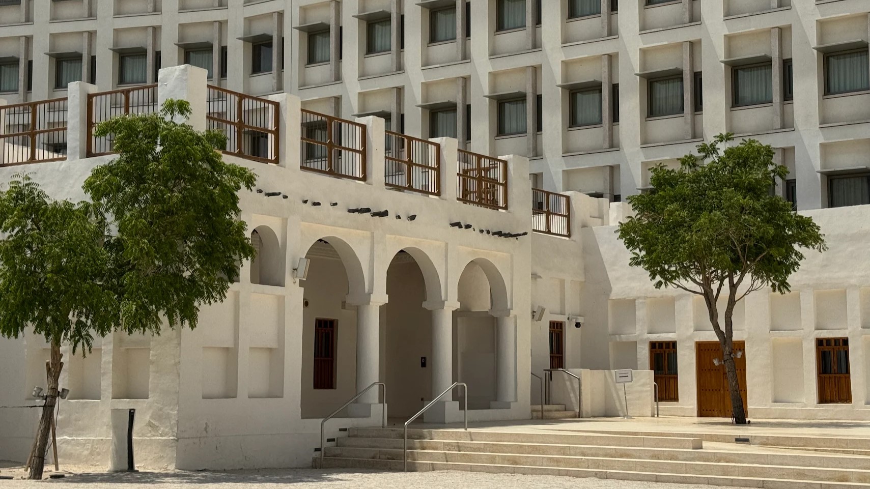 Whitewashed heritage house entrance in Msheireb Downtown Doha