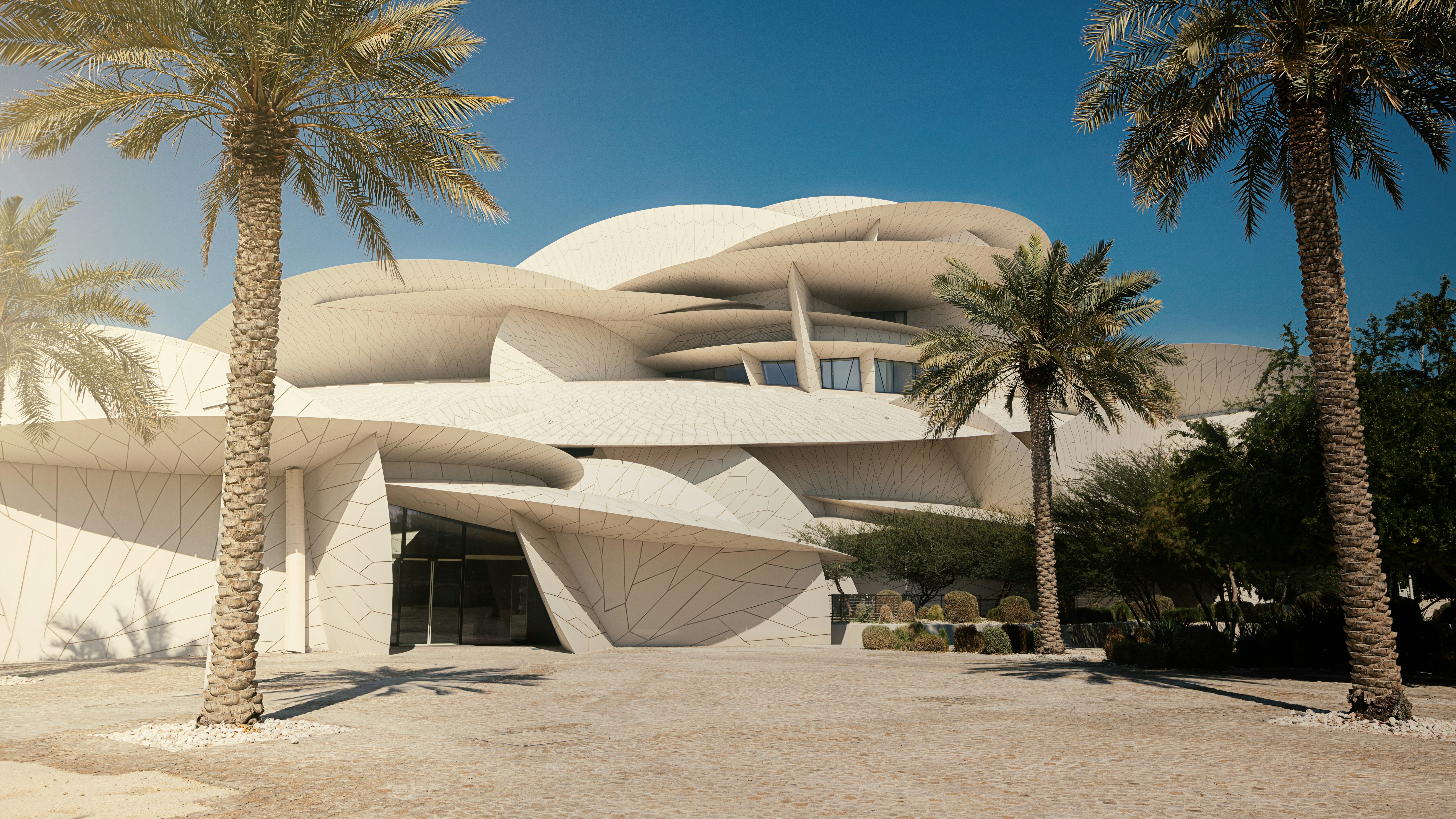  Palm tree lined entrance to the National Museum of Qatar