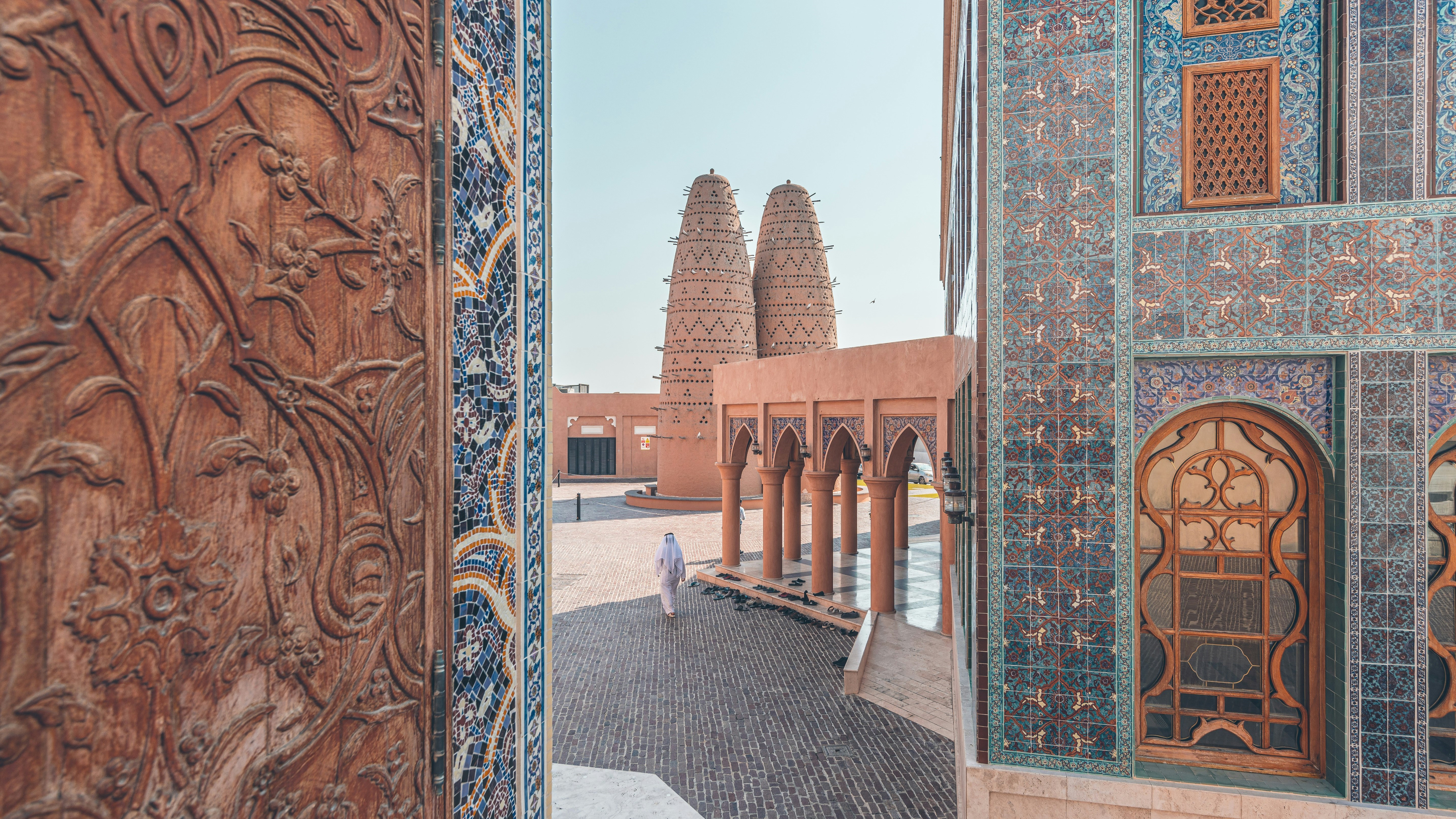 Pigeon towers and mosque courtyard at Katara Cultural Village